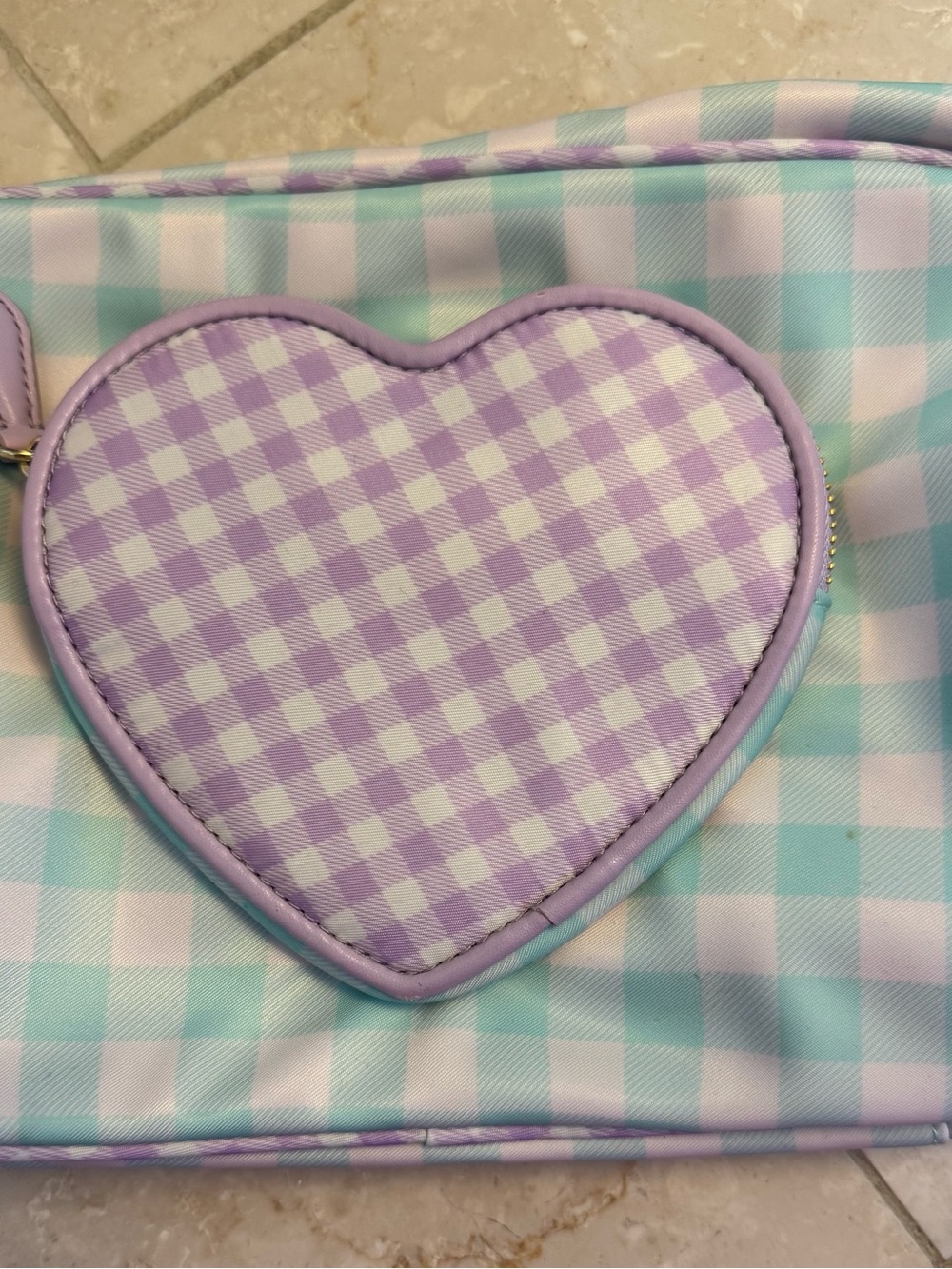 Stoney Clover Lane Lavender & Mint Gingham Heart Cosmetic Bag